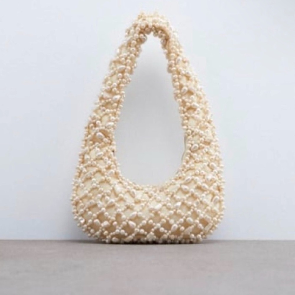 Zara Cream Beaded Shoulder Bag